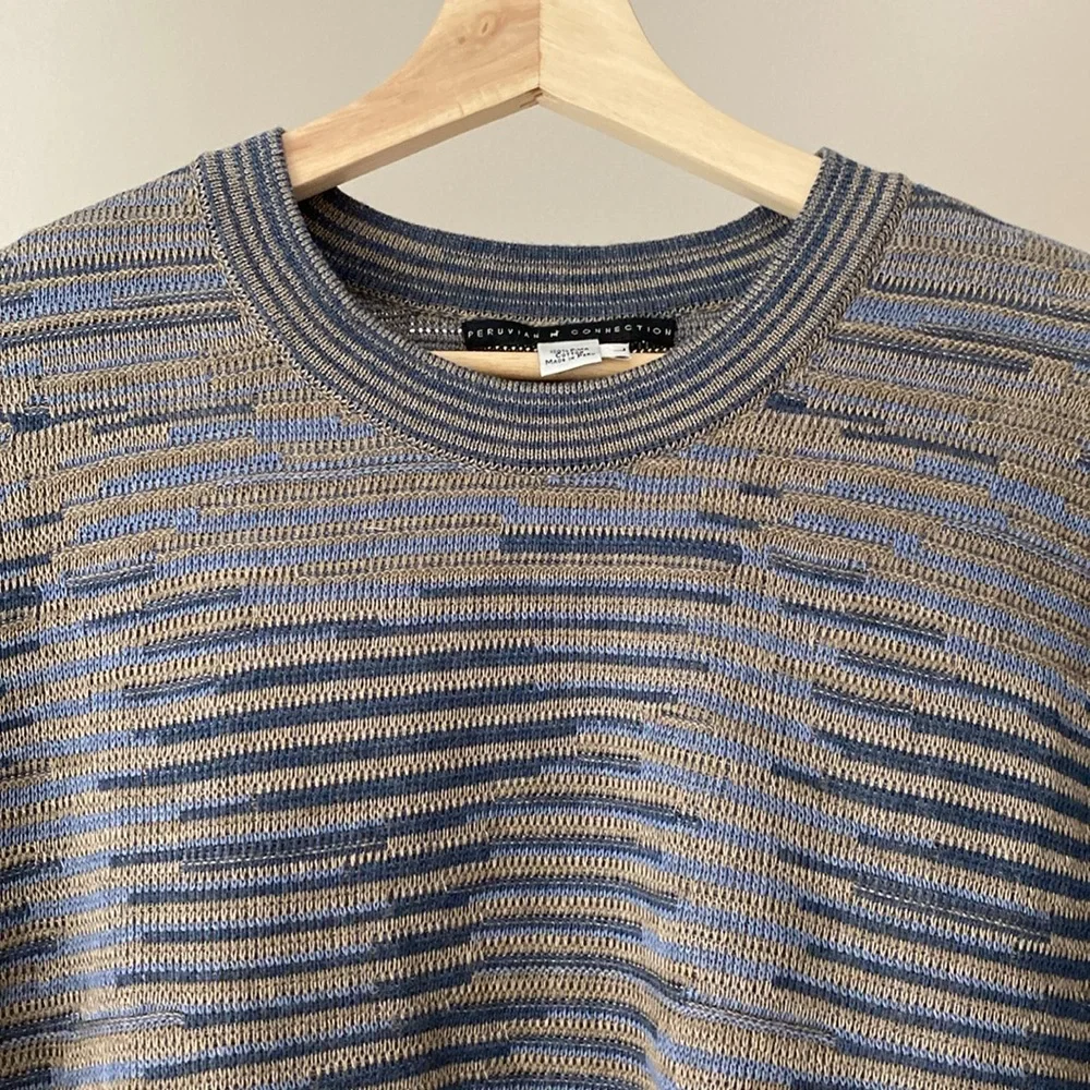 Peruvian Connection Knit Stripe Grandpa Crewneck Sweater Mens Large Comfy Fall